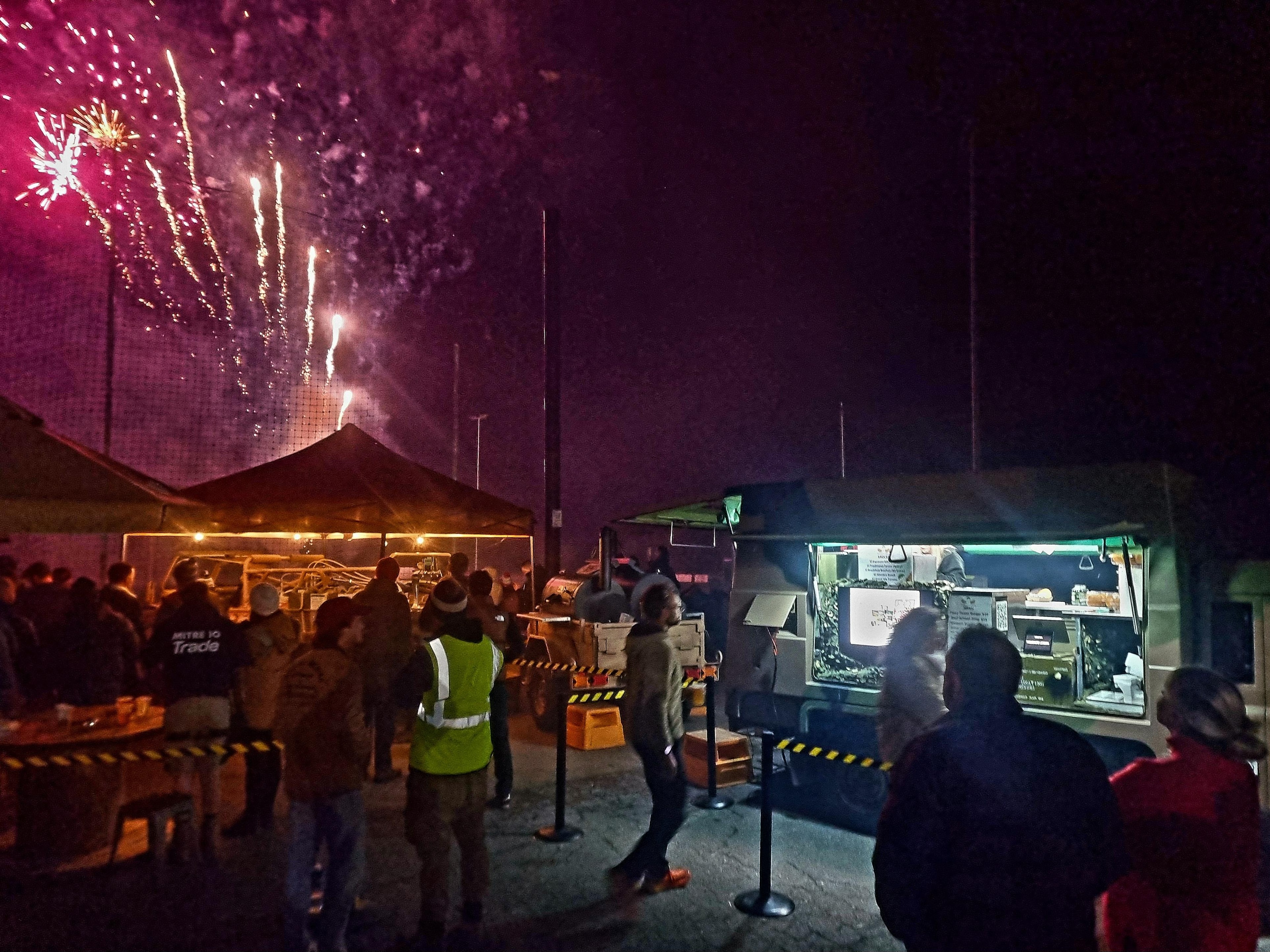 Parachute Landing event setup with fireworks overhead