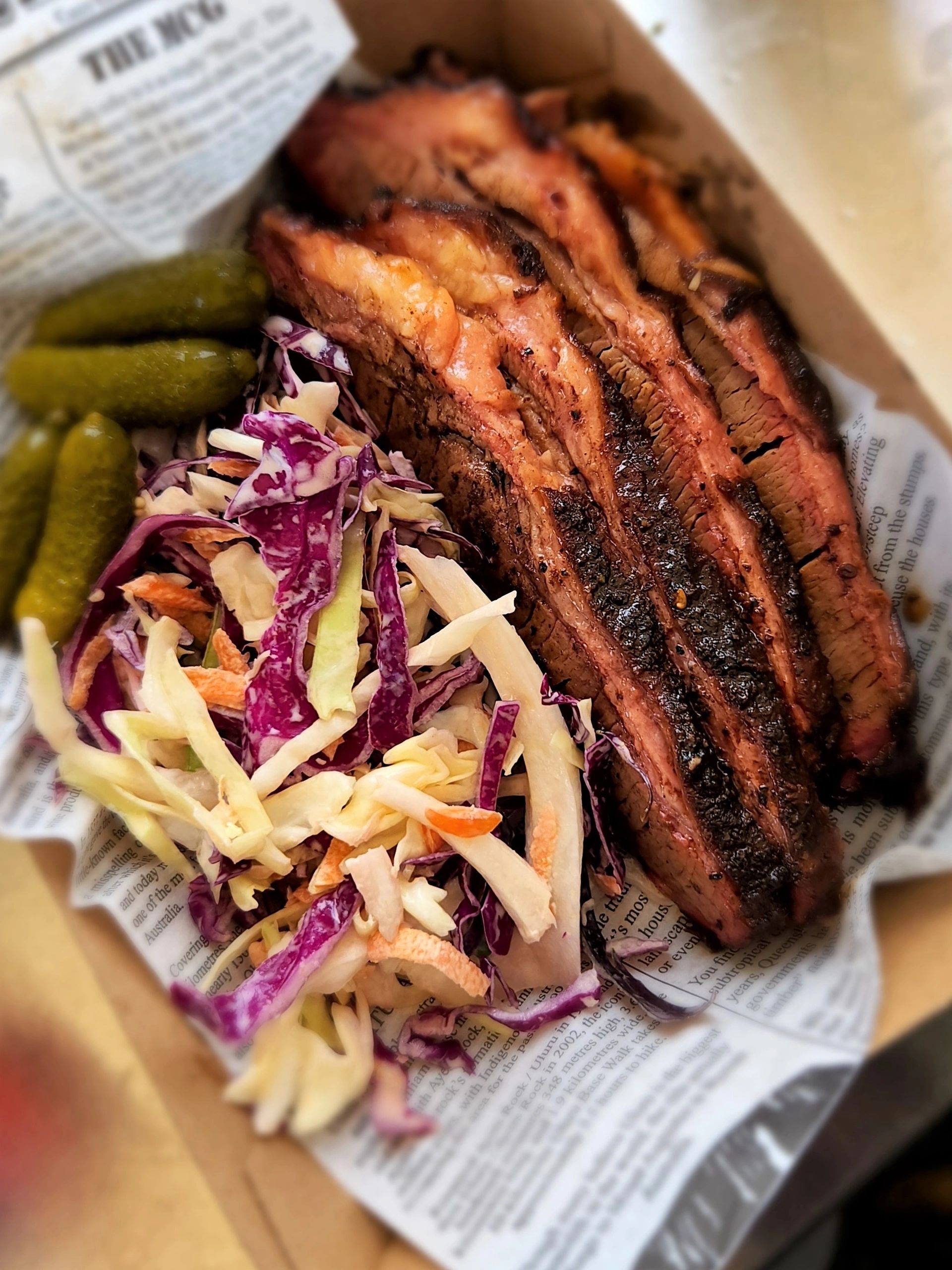 Wagyu brisket with farmhouse slaw and cornichons